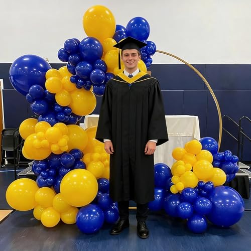 Image of Blue and Yellow Balloons, 12 Inch Double Stuffed Chrome Royal Blue and Yellow Confetti Latex Balloons for Graduation Celebrations Prom Baby Shower Birthday Party Decorations