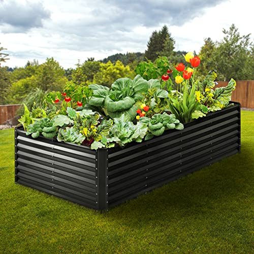 Vevor Raised Garden Bed Kit, 8X4X2Ft Large Metal Raised Planter Box Garden Beds Outdoor For Vegetables Flowers And Herbs With Open Bottom And Planting Tools, Dark Grey #TOP7