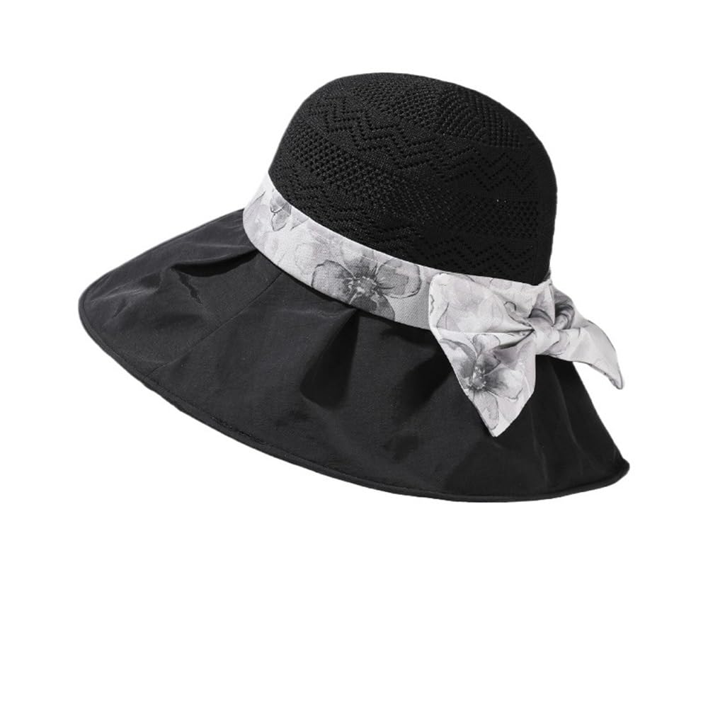 Chapeau de plage et jardin pliable grand bord style bohème chic noir