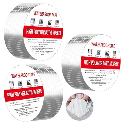 Image of Rainspire Aluminum Foil Butyl Waterproof Tape Leak Repair Tape | Self-Adhesive Roof Sealant Tape for Pipe, Roof, Wall, Window Crack Fix | Heat Resistant Tape, Multi-Purpose /Chopper Scraper - 3 Pack