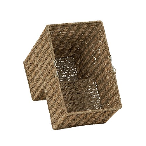Household Essentials Handwoven Seagrass and Corn Husk Wicker Stair Basket with Iron Frame and Handles, Natural by Household Essentials - Image 6