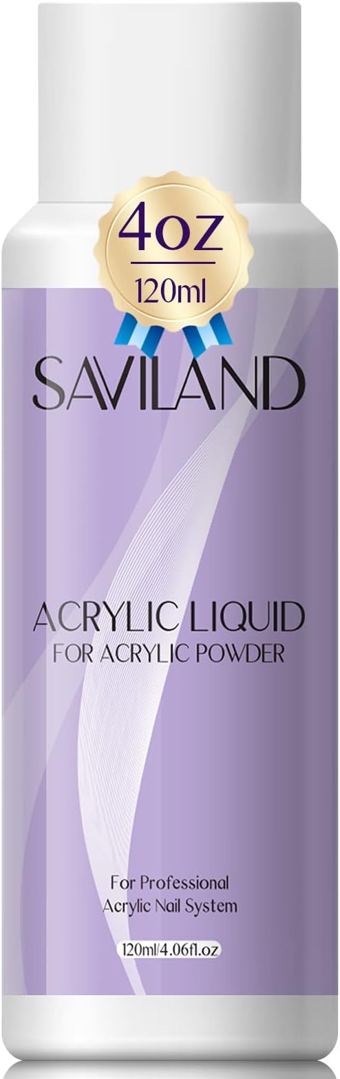 SAVILAND Acrylic Liquid–120ML Liquid Monomer for Acrylic Powder System Nail Liquid for Acrylic Nails Application Nail Extension & Carving MMA-Free Non-Yellowing for Home DIY Nail Salon Use