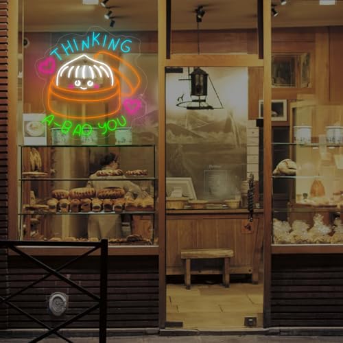 Image of Thinking A Bao You Neon Sign, China Dumpling Led Light, Chinese Food Wall Art, Restaurant Wall Decor, Xiaolongbao, steamed buns,kitchen Club Cooking Classroom Dinning Room Birthday Party