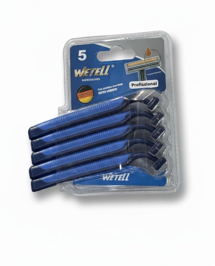 Image of WETELL Professional Twin Blade Disposable Razors for Men | Super Stainless Steel Blades | Smooth & Clean Shave | Pack of 5 (WT201941)