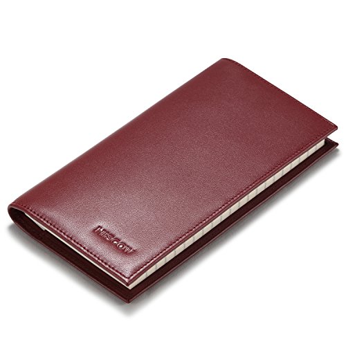 Image of HISCOW Slim Leather Checkbook Cover for Personal Checks, Wine Red, One Size | Full grain cowhide, transaction register & check book pockets, removable duplicate divider, durable stitching, gifts for men