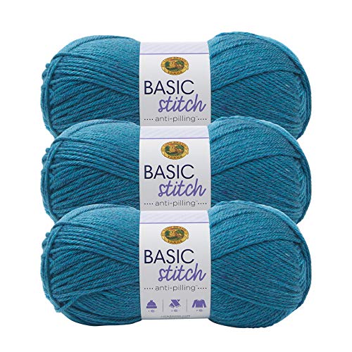 (3 Pack) Lion Brand Yarn 202-405 Basic Stitch Anti Pilling Yarn, Turquoise Heather