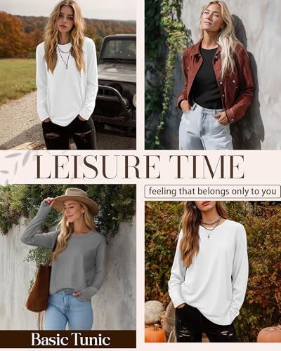 Huukeay 3 Pack Women's Long Sleeve Shirts with Thumb Holes, Cotton Casual Crew Neck Tunic Tops Fall Loose Y2k Trendy Outfits4