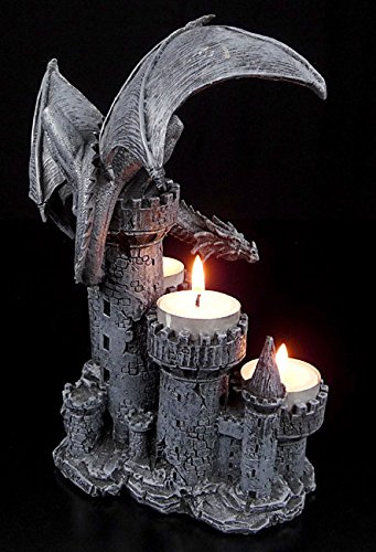 Drachen-Teelichthalter - Vier Burgtürme mit Drache