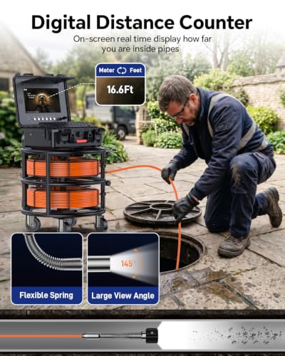 Cámara de Alcantarillado de 10" con Localizador, 2-en-1 Dual-512Hz-Cable y Sonda Dual miniatura 7
