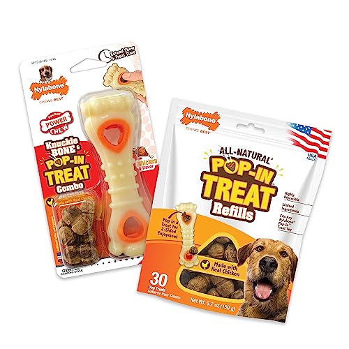 Nylabone Knuckle Bone Pop-in Treat Toy Power Chew Toy with 30 Refills, Interactive Treat Dispensing Enrichment Toys for Dogs, Long Lasting Chicken Flavor, Medium Dogs - Up to 35 lbs, 2 Pack