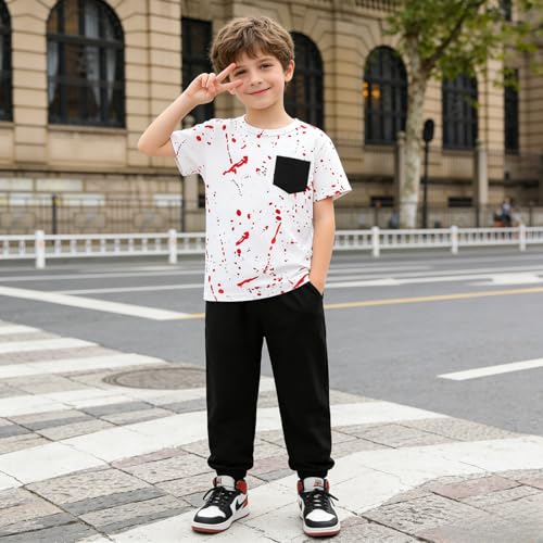 Image of Size 5-13 Years Boys Summer /Spring Outfits Set Short Sleeve T-Shirt & Pants Kids Boys Fall Fashion Clothes Sets