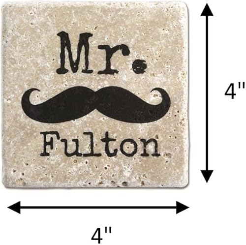 Miniatura 3 de Infusion Juego de 4 posavasos de travertino con inicial vintage y nombre de pareja