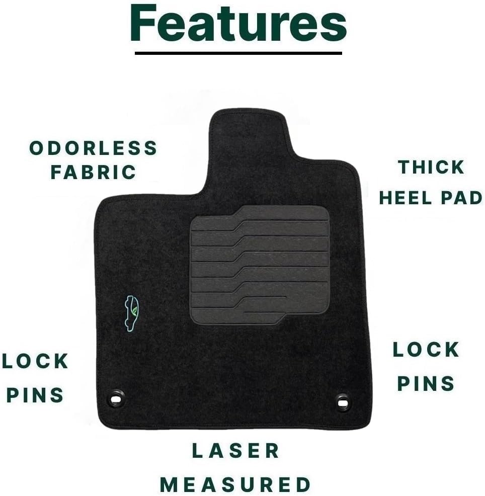 ecoMats Carpet Floor Mats for 2016 to 2022 Honda Pilot, Front and Second Row, Driver with Heel Pad and Retention Clips, Black