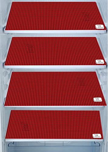 Image of PVC Waterproof 3-Layered Fridge Top Cover /Refrigerator Cover with Utility Pockets and Set of 4 Pc Fridge Mats (Colour -Red, Size-39x21 Inches)
