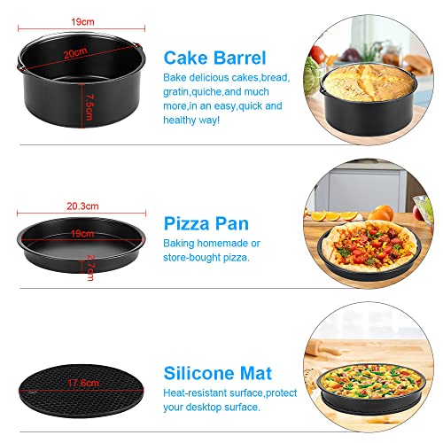 Heißluftfritteuse Zubehör Set, 8 Zoll 13-teilige Airfryer Zubehör Set für 3.8-5.5L Heißluftfritteusen mit Rezepte, Antihaft-Kuchenförmchen, Pizzablech, Silikonpfanneneinlage, Muffinförmchen usw. – Bild 4