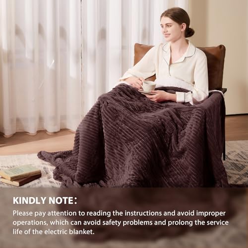 Image of Homemate Electric Heated Blanket King Size - 100 inchx90 inch Heating Blanket King Size Dual Control 1 /2 /4 /6 /8 Hours Auto-Off 10 Heat Level Over-Heat Protection Soft Flannel Sherpa ETL Certification