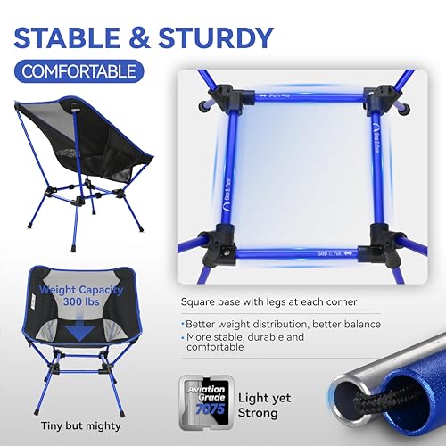 Image of MARCHWAY Ultralight Folding Camping Chair, Heavy Duty Portable Compact for Outdoor Camp, Travel, Beach, Picnic, Festival, Hiking, Lightweight Backpacking (Dark Blue)