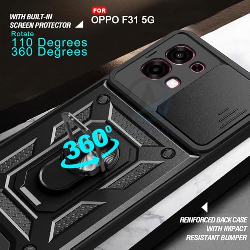 Image of AIBEX Back Cover Compatible for Oppo F33 5G / Oppo F31 5G | D10 Tough Armor Case | Sliding Camera Shield | 360 Protection | Kickstand Ring Holder | Military-Grade Bumper Case - Black