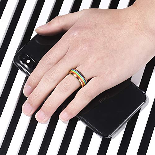 MEILING LINGMEI 8mm Tungsten Carbide Ring Gold Rainbow Wedding Ring LGBT Pride Ring for Lesbian & Gay LGBTQ Pride Engagement Band Comfort Fit Size 7-124