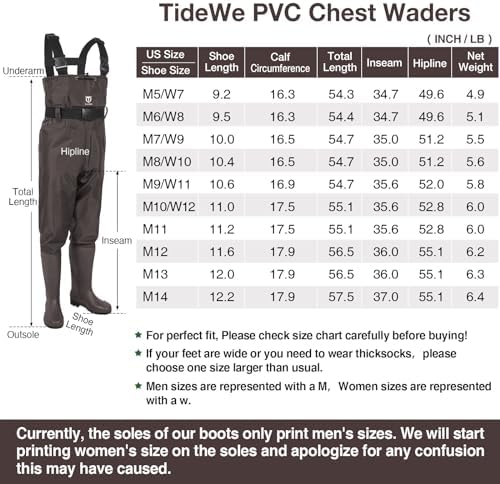 TideWe Bootfoot Chest Waders, PVC Fishing Waders 2-Ply Nylon Waterproof Hunting Waders with Boot Hanger for Men and Women Brown Size 11 — view 4