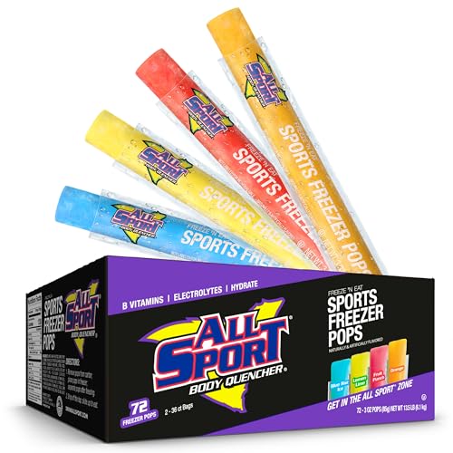 All Sport Body Quencher Freezer Bars Variety Pack Giant Sized 3oz 72 CT Refreshing Ice Pops with Electrolytes