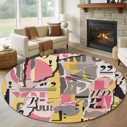 5 Ft Round Rug for Bedroom, Abstract Art Indoor Accent