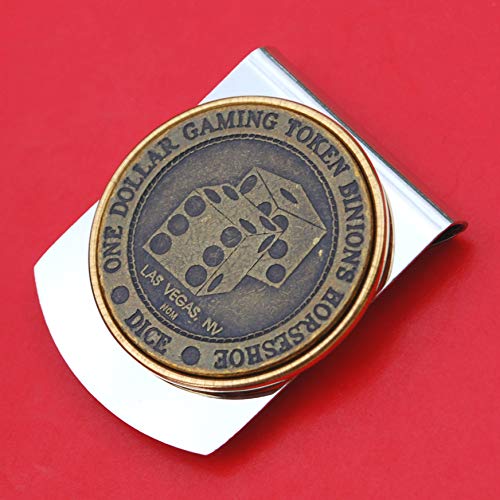 Vintage Binion’s Horseshoe Club Casino 1 Dollar Gaming Token Stainless Steel Large Wide Design Money Clip NEW - Las Vegas, NV - Dice3