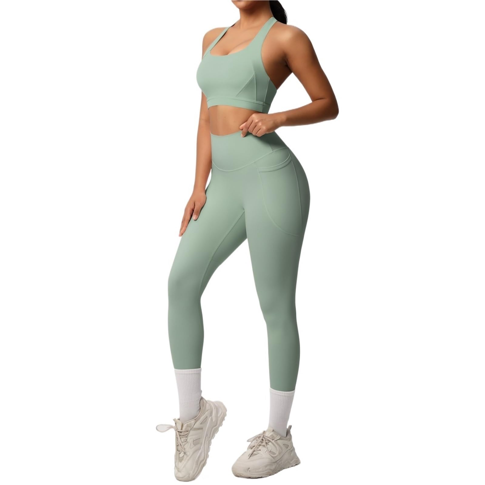 Tuta da yoga Set sportivo Abbigliamento sportivo Reggiseno da yoga da donna Controllo della pancia Leggings dimagranti Tuta da donna, rosa, L