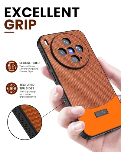 Image of KAPA MatrixWoven Grip Back Cover for Vivo X300 5G | Woven Fabric & Leather Hybrid Camera Protection, Shockproof Slim Bumper Case (Brown Orange)