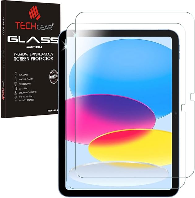 TECHGEAR 2 Pack iPad 10 10.9" 2022 GLASS Screen Protector, Tempered Glass Screen Protector [9H Hardness] [Crystal Clarity] [Scratch-Resistant] [No-Bubble] for iPad 10th Generation