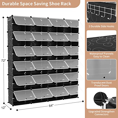 Image of ROJASOP Shoe Storage Cabinet, 12-Tier Shoe Organizer 96 Pairs Extra Large Plastic Shoe Rack with Covers Portable Shoe Rack Organizer with Doors Big Shoe Rack for Closet Entryway Bedroom