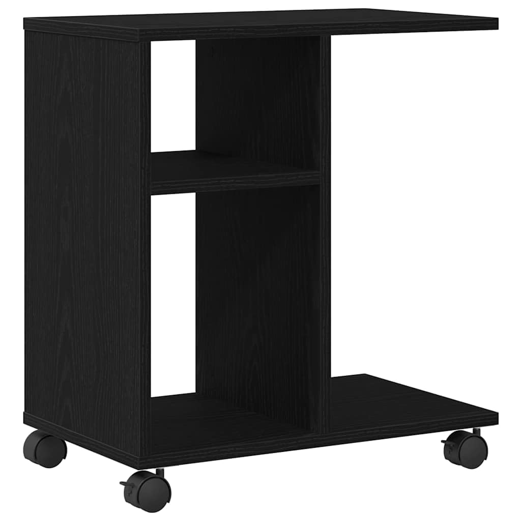 Mesa auxiliar con ruedas, aspecto de roble, color negro, 50 x 30 x 55 cm, mesa de centro móvil con compartimento de almacenamiento, pequeña mesa de café para salón y dormitorio, mesa de sofá