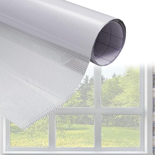 XhuangTech Película de privacidad unidireccional para ventana, película de vinilo perforada para ventana, película de privacidad autoadhesiva de malla perforada para automóvil y hogar (blanco, 6 x 54