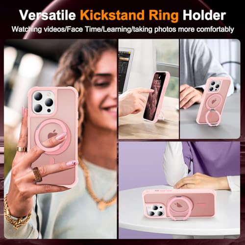 Image of Compatible with iPhone 11 Pro Max Case with Stand 6.5 inch,Pink | Matte Translucent Phone Case for iPhone 11 Pro Max,360 Magnetic Ring Stand,Compatible Mag-Safe,Military Grade Protection