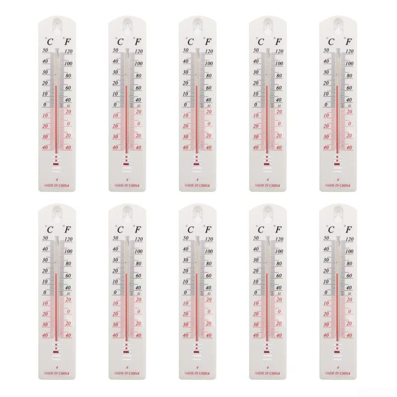 Lot De 10 Thermomètres Muraux Intérieur/extérieur - Double échelle Celsius/Fahrenheit, Plastique Blanc, Résistant Aux Intempéries