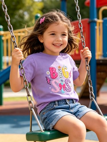 Image of Funnycokid Big Sister Shirts for Girls Pregnancy Announcement Toddler Promoted to T-Shirt 1-7 Years