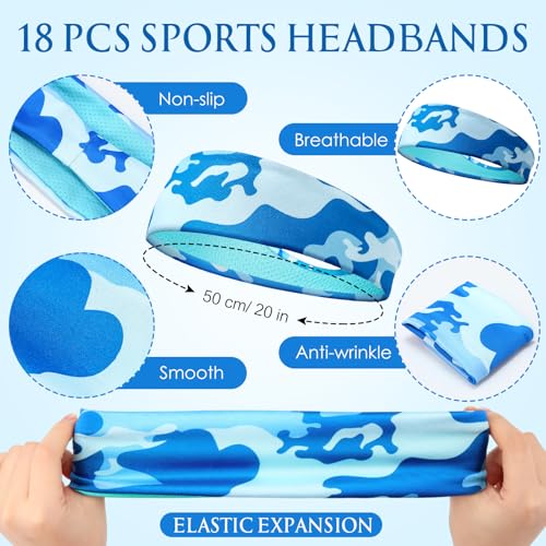 Image of Suhine 18 Pcs Sport Sweatbands Headbands for Men Women Running Workout Headbands Nonslip Sweat Absorbing Sweatband Stretchy Unisex Bandana for Tennis Baseball Football Cycling Yoga