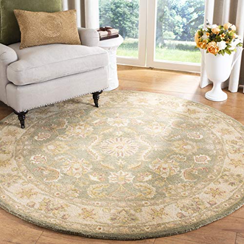 Safavieh Antiquity Collection AT313A Handmade Traditional Oriental Premium Wool Area Rug, 8  x 8  Round, Green   Gold