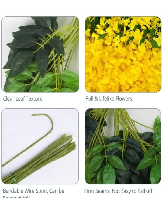 Image of SATYAM KRAFT 6 Pcs (43.2 inch) Artificial Wisteria Vine Garland | Long Silk Hanging Flowers String for Wedding Decoration Items, Mandap, Birthday Party, Festival Event & Home Decor (Yellow)