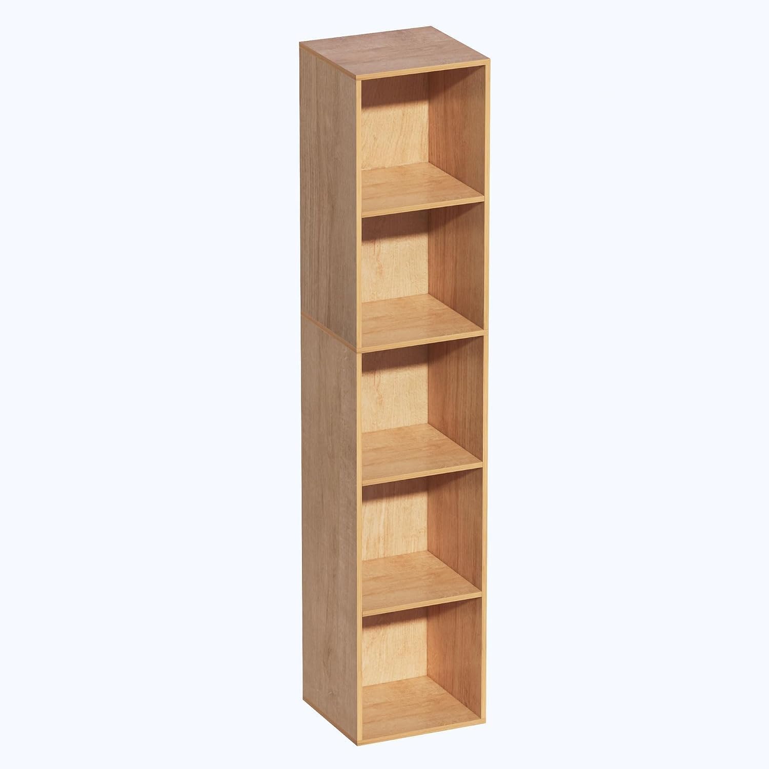 5 Cube Storage Unit, Freestanding Tall Narrow Open Shelf Bookcase, Oak