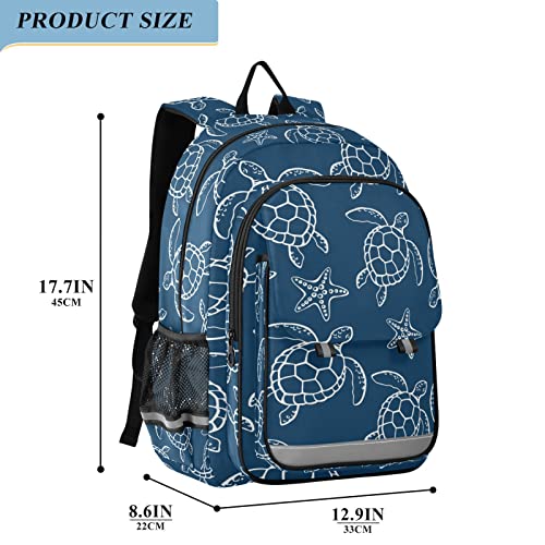 Sea Turtle Starfish Backpack for Women Men, Large Student School Bookbag 15.6 in Laptop Bag Purse Travel Casual Daypack2