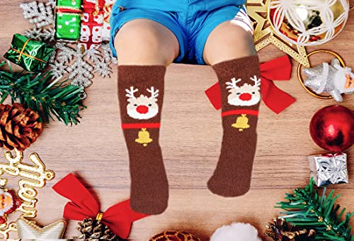 MarJunSep Kids Christmas Fuzzy Socks Toddler Christmas Gifts Stocking Stuffers Cozy Fluffy Knee High Long Calf Boot Socks 1-7 Years3