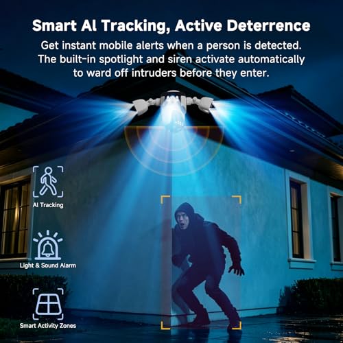 Image of VSTARCAM 4-Lens Security Cameras Wireless Outdoor, 2K 360 PTZ Plug-in Outdoor WiFi Camera, 10X Hybrid Zoom, AI Motion Tracking, Color Night Vision, IP66 Weatherproof for Driveways & Front Doors