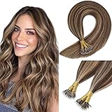 Sunny Nano Hair Extensions Brown Highlighted Nano Tip Human Hair Extensions Dark Brown Mixed Caramel