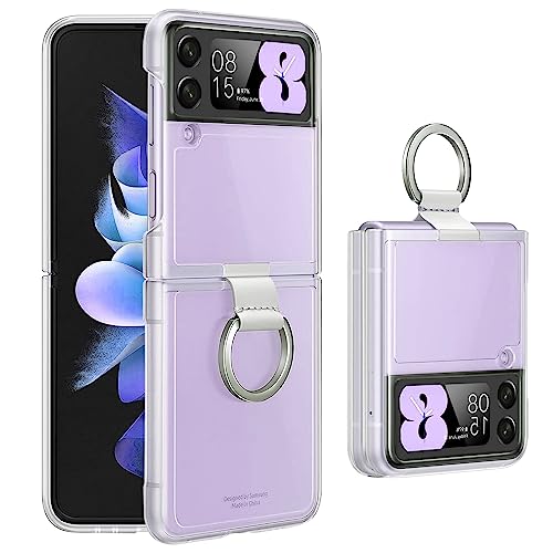 Crystal Clear Hülle für Samsung Galaxy Z Flip 4 mit Ring [Anti-Vergilbung] Dünn Hart PC Handyhülle Cover [Rückseite und Vorne] Anti-Gelb Kratzfest Schutz Case für Samsung Galaxy Z Flip4 Transparent