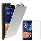 ebestStar - kompatibel mit Wiko Rainbow Lite 4G Hülle PU Kunstleder Etui mit Klappe, Handyhülle Schutzhülle Hülle Cover, Weiss + Panzer Schutz Glas