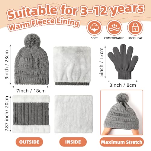 Liitrsh 4 Sets Kids Winter Hat Gloves Scarf Set Girls Boys Knit Hat Long Scarf Snow Gloves Outdoor for Toddler(Cute Colors)2