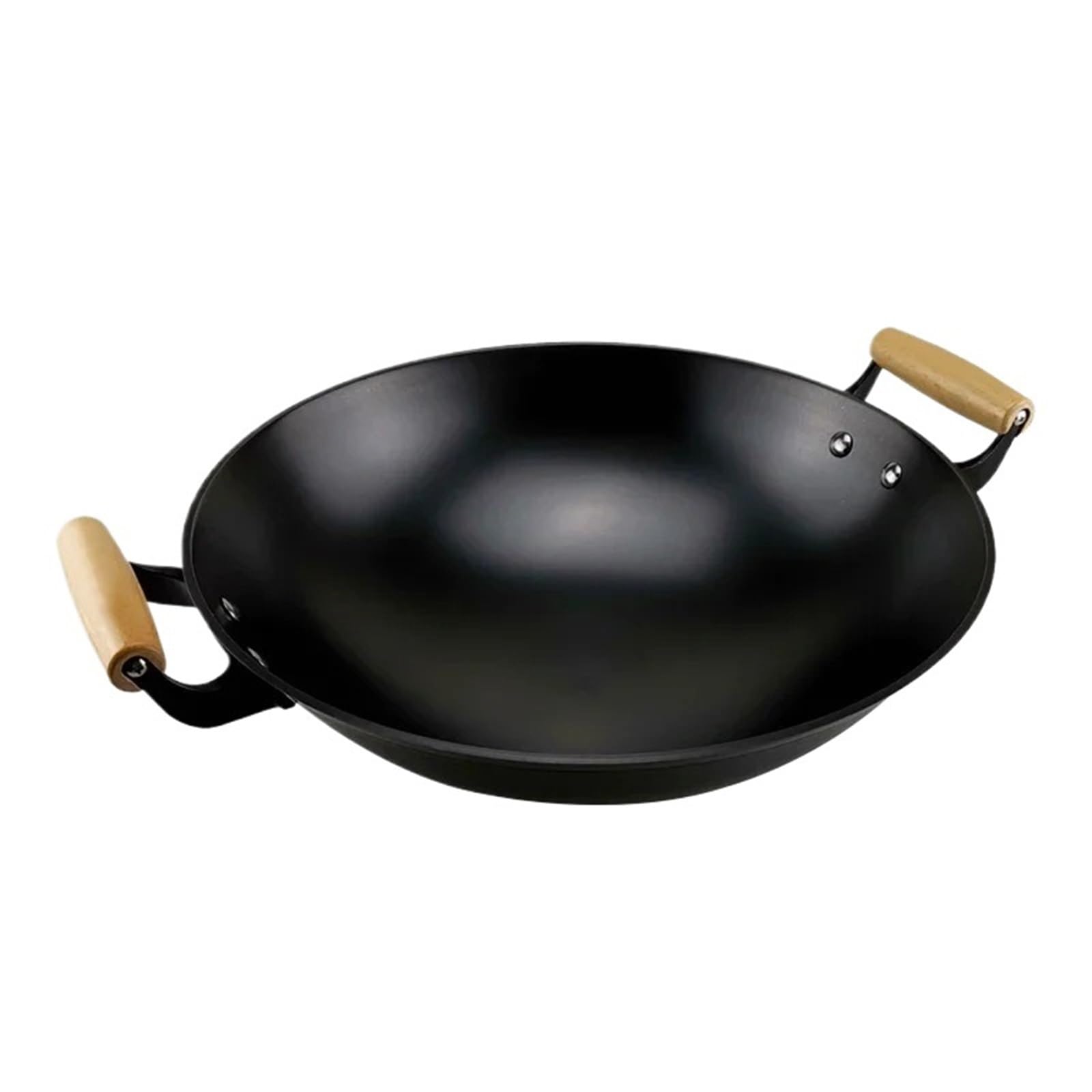 wokpfanne gusseisen Doppelohr-Rundboden-großer unbeschichteter Antihaft-Wok-Auflauf-Küchen-Kochtopf(46CM x 13.5cm)