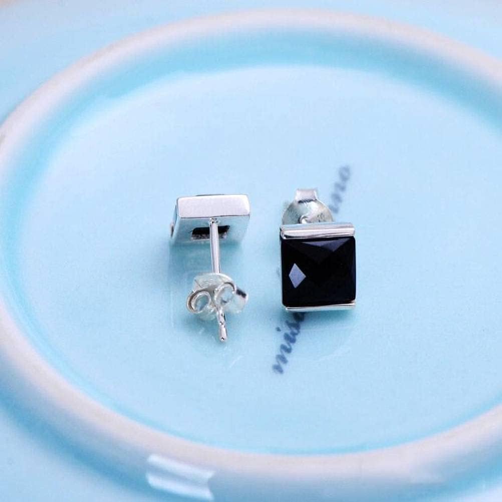Ear925 Sterling Silver Jewelry Korean Style Inlaid Faceted Black Agate Unisex Ear Stud Earart/Black