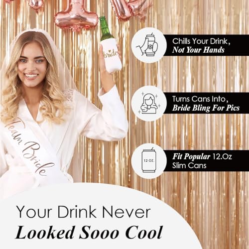 Image of PartyGifts&Beyond Bridesmaid Gifts Can Cooler 10Packs Bachelorette Party Decorations Slim Can Cooler Bride Squad Can Sleeves(Black)